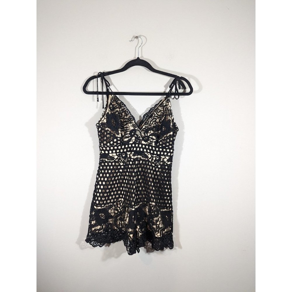 Tea & Cup Black Crochet Party‎ Cotton Romper Women's Size S